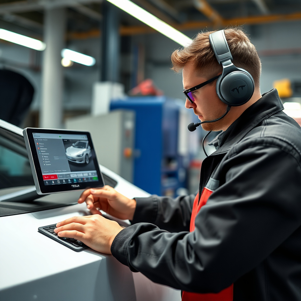 A XUNWEI technician diagnosing and repairing an electric vehicle
